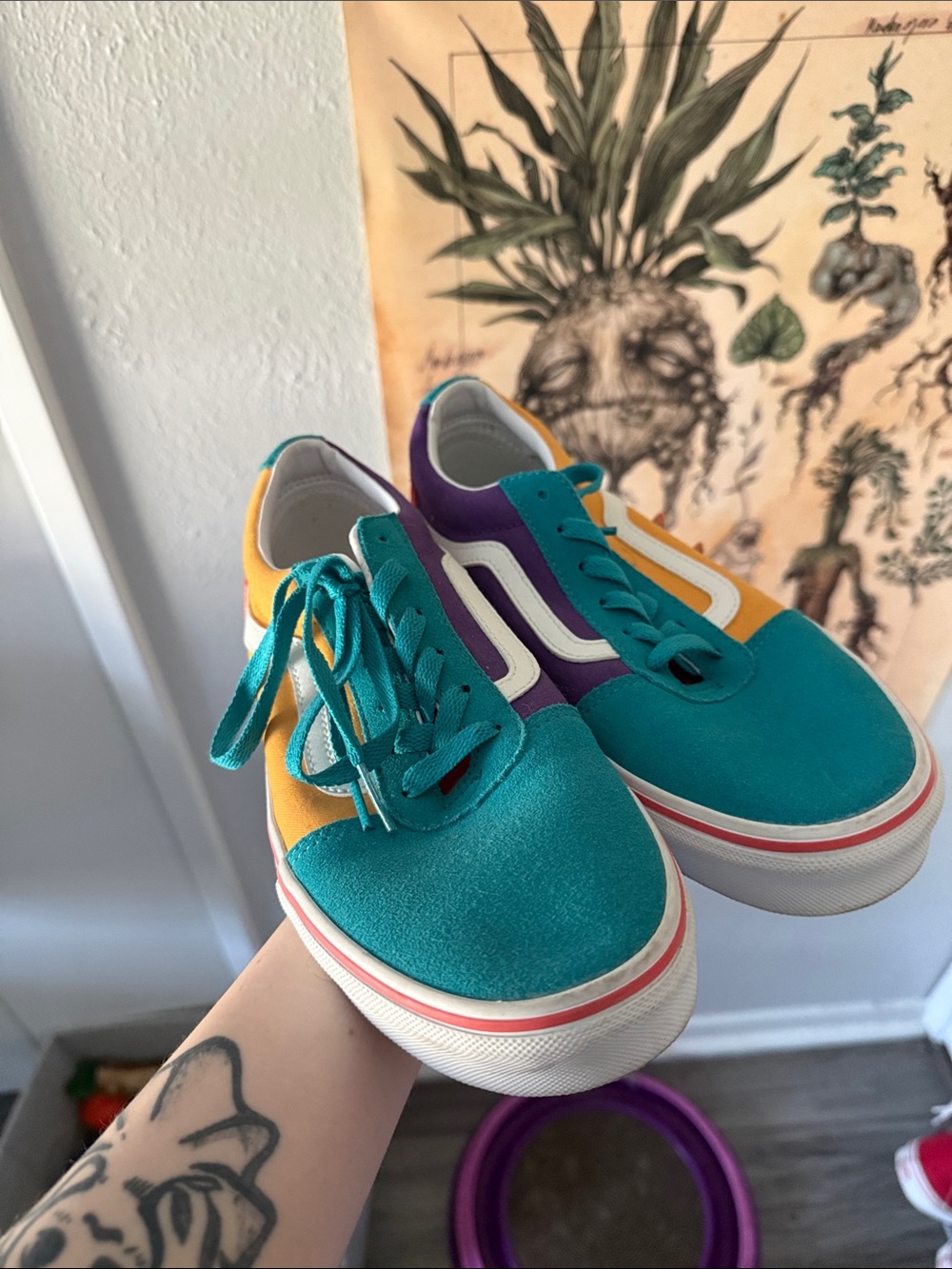 Colorblock Teal, Purple & Yellow Low-Top Vans